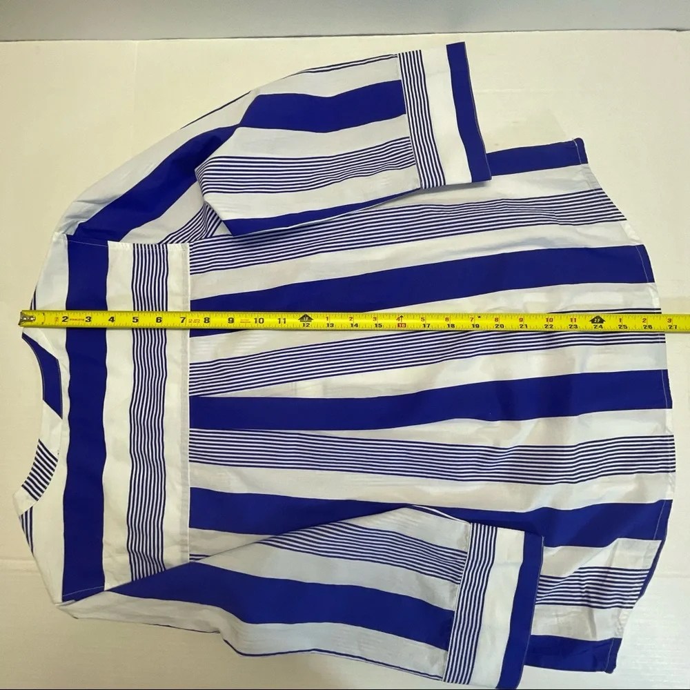 NWT J Crew Striped Tunic Top 3/4 Wide Sleeves Half Button Blue White Sz XS
